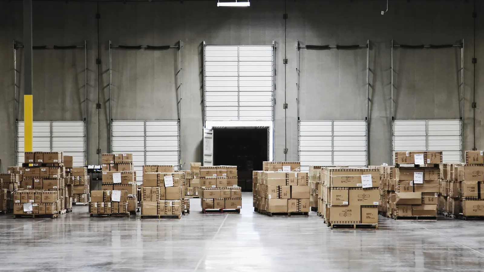Palletized shipments staged inside an R.A.S. Logistics warehouse